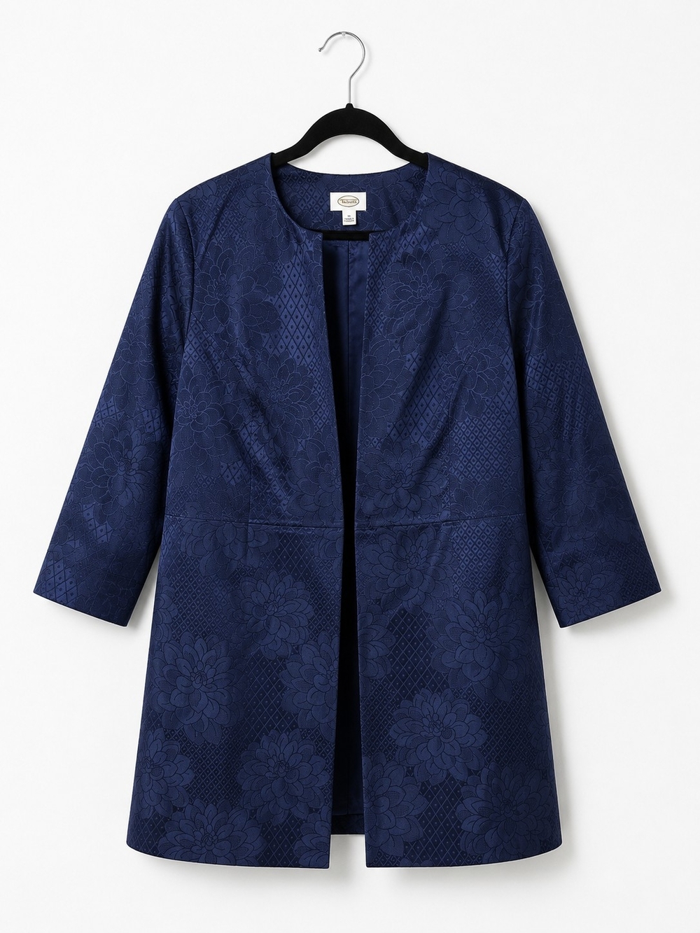 Talbots Navy Floral Jacquard Duster Jacket Silk Cami Twin Set 16 Elegant 2-Piece